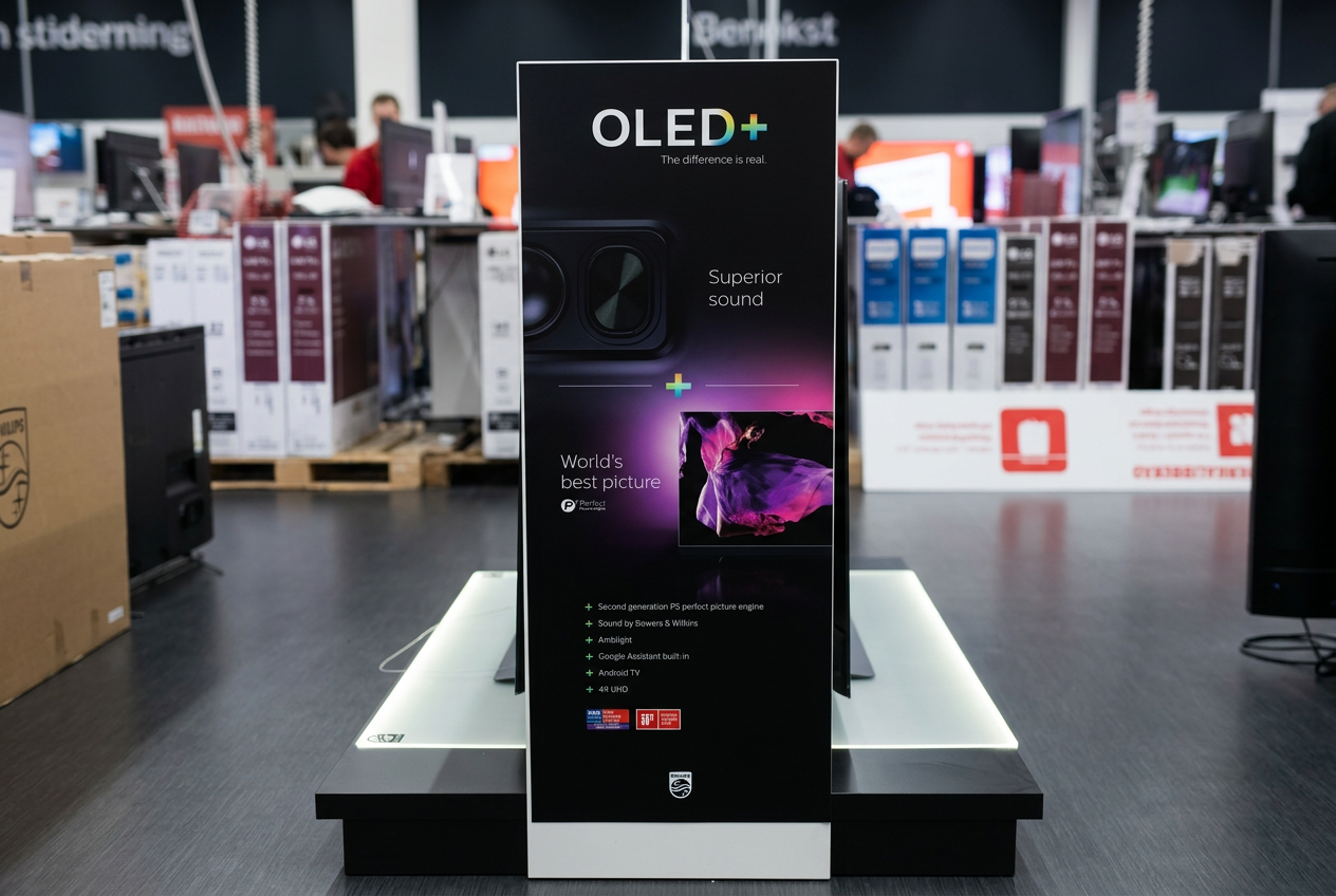 Exponeringsdisplay monterad i elektronikbutik av B3 Personal